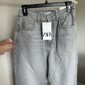 NEW Zara Women’s Mom Fit High rise ankle Gray Jeans